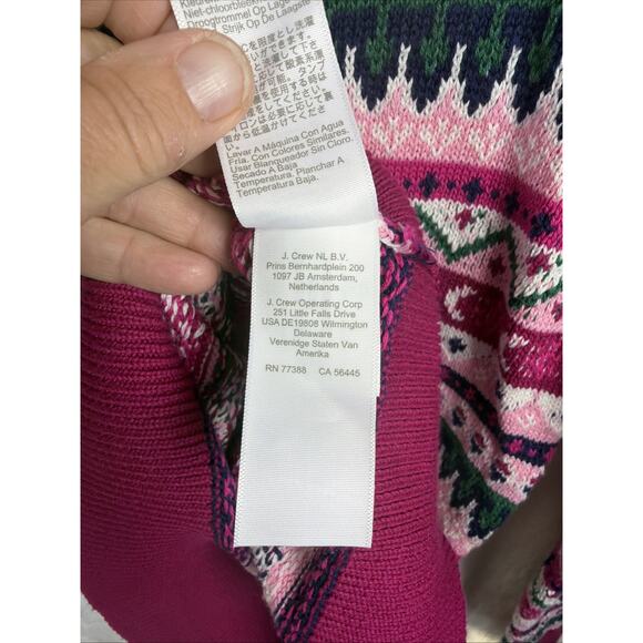 J. Crew Fair Isle Crew Neck Sweater Sz XS Pink Blue White Green All Over Striped - Picture 8 of 9